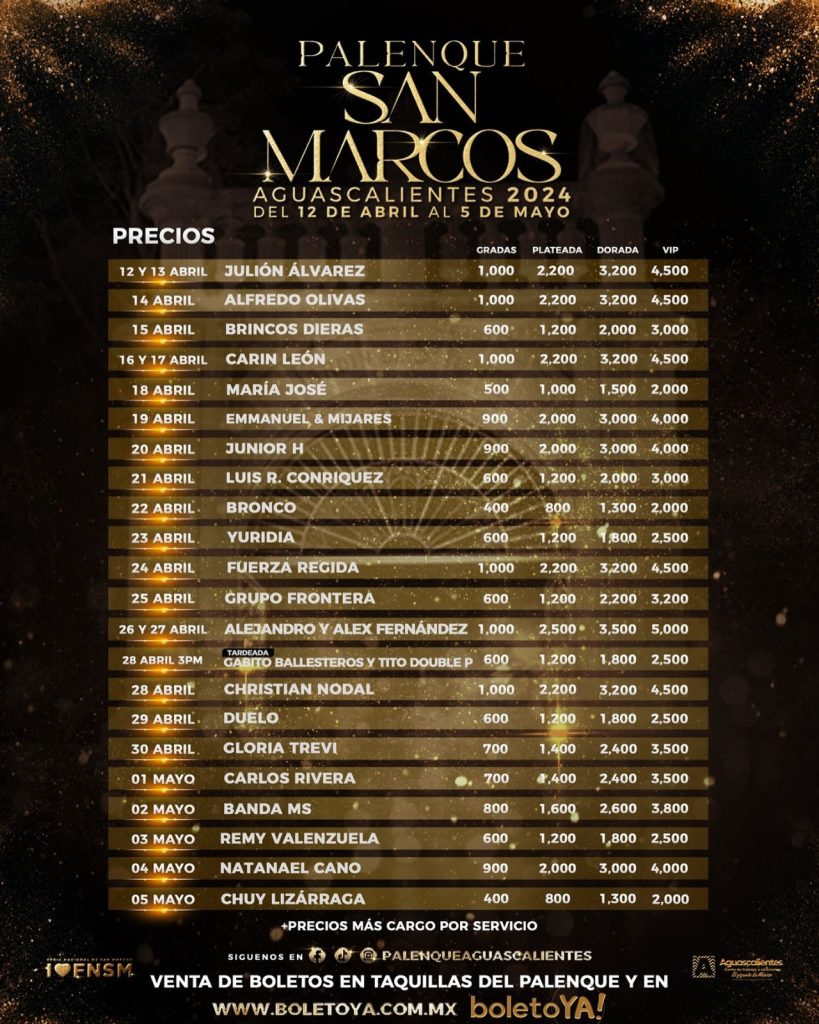 Precios del Palenque FNSM 2024 Feria San Marcos